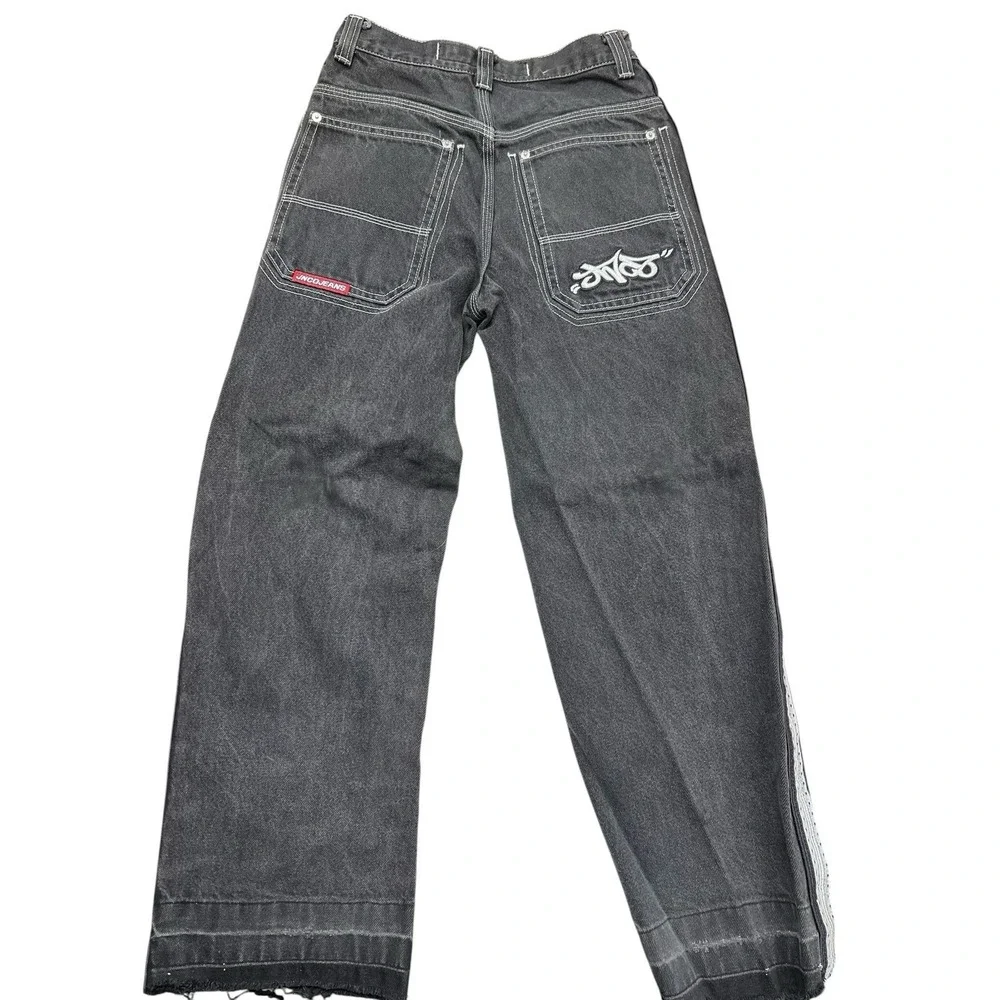 Vintage JNCO Tribal Crown Stripes Baggy Fit Black Jeans‎ Boys 14 Womens 26x26